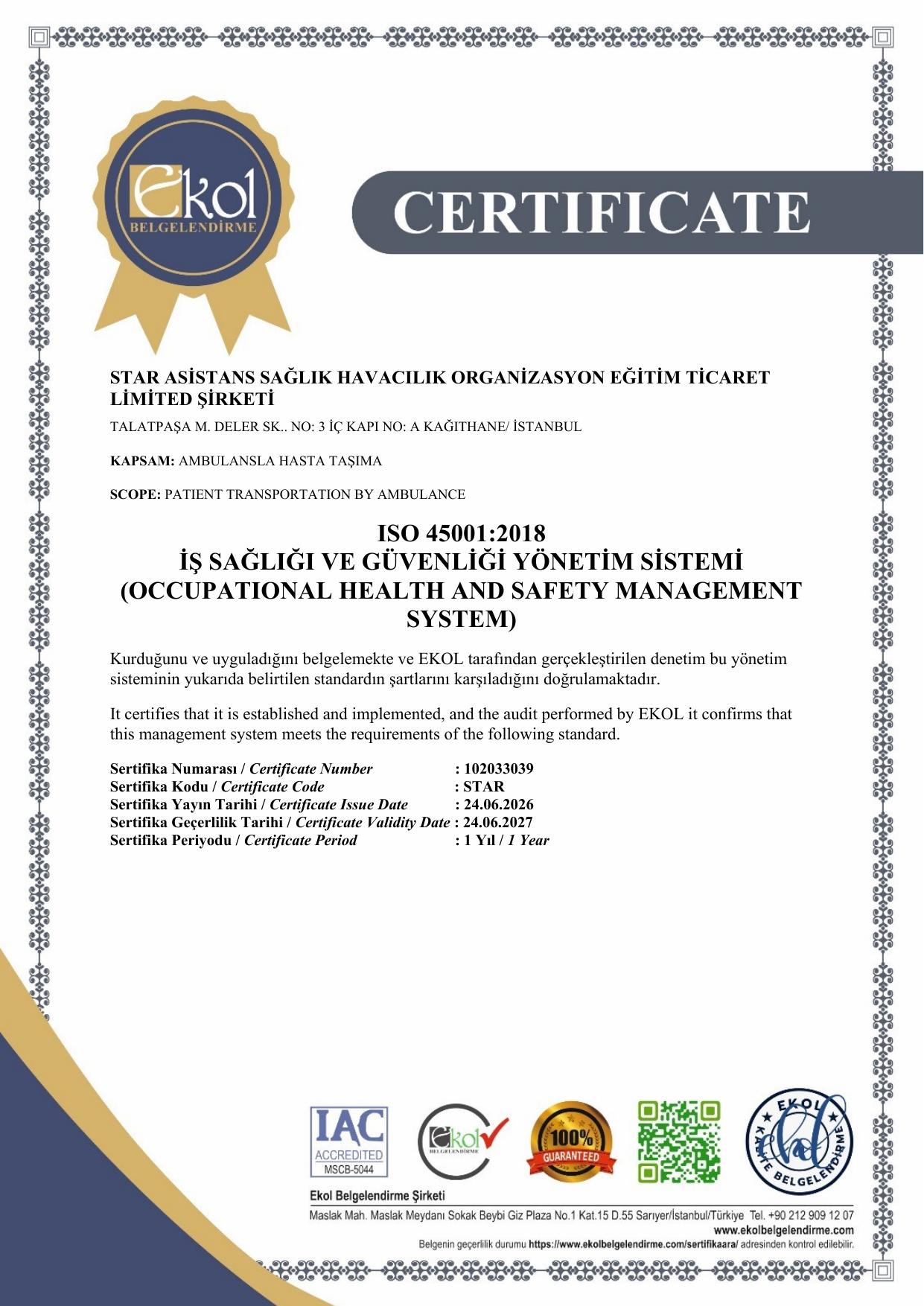 ISO 45001:2018 İş Sağlığı ve Güvenliği Yönetim Sistemi